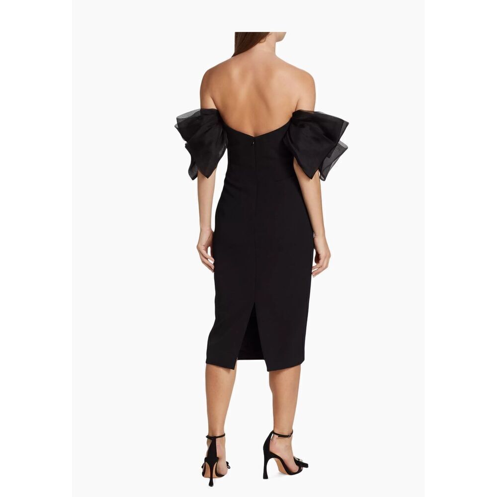 Badgley Mischka Organza Puff-Sleeve Cocktail Midi-Dress Size 10 - Picture 3 of 11